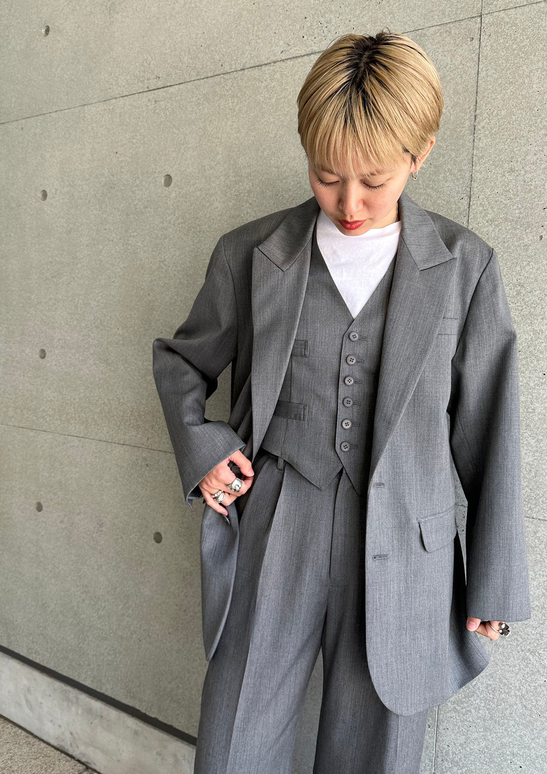 【美品】　RETØUCHI Easy Tailored Jacket L 上下 Single-Breasted Tailored Jacket with Back-Slit Collar